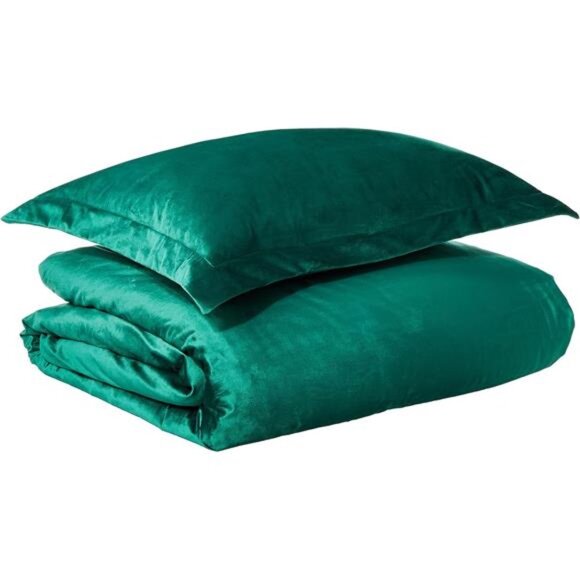 Living VENICEDUVET Venice Velvet Oversized Solid Duvet Set Twin Emerald Green